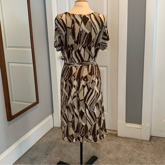 Attention Brown and Tan Semi-Wrap Short Sleeve midi dress XL - Picture 7 of 10